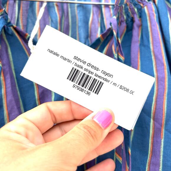 New Natalie Martin Stevie Mini Dress Rayon Batik Striped Lavender Medium - Picture 8 of 10